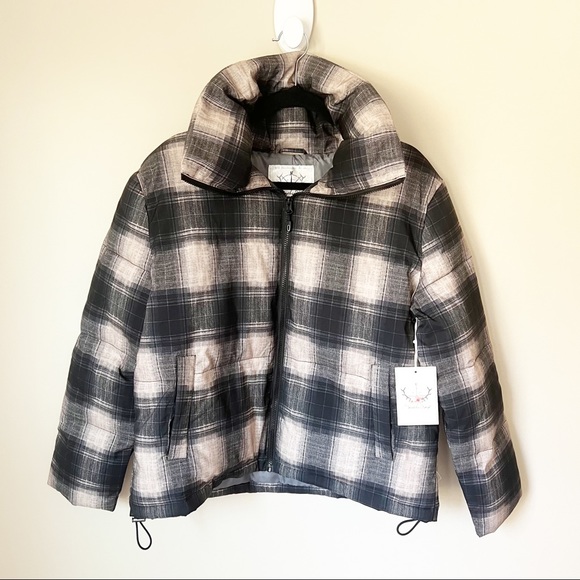 Boundless North Perfect Plaid Puffer Jacket Black Tan S NWT - Picture 4 of 15